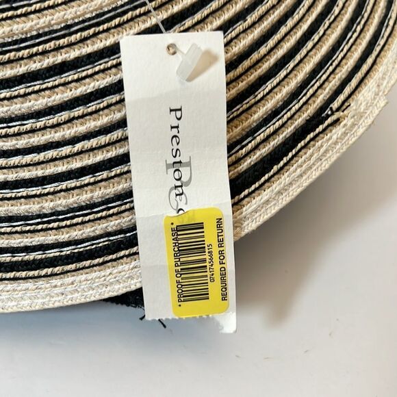Preston & York Floppy Straw Sun Hat Black and Tan and Cream Striped - Picture 8 of 10